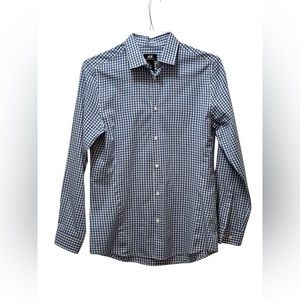 H&M - Small Slim Fit - Dk Blue Checkerboard Pattern - Long Sleeve - Dress Shirt